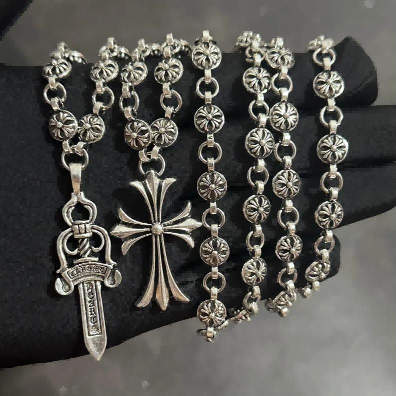 Sword Cross Necklace,Cross Hearts ChainNecklace,Gothic Necklace,Boat Anchor NecklacePunk Cross Necklace Gothic Silver Choke Chain Necklace