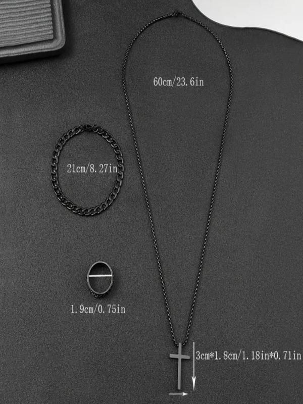 Men's Watch & Jewelry Set, Fashion Round Dial Analog Quartz Watch & Bracelet & Pendant Necklace & Ring, Ideal Birthday Gift for Boys