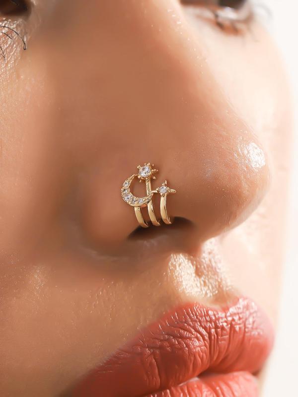Elegant Rhinestone Decorated Nose Ring, Women's Fashionable Body Jewelry for Party, Daily Clothing Decor, Trendy All-match & Exquisite Jewelry for Birthday Gift