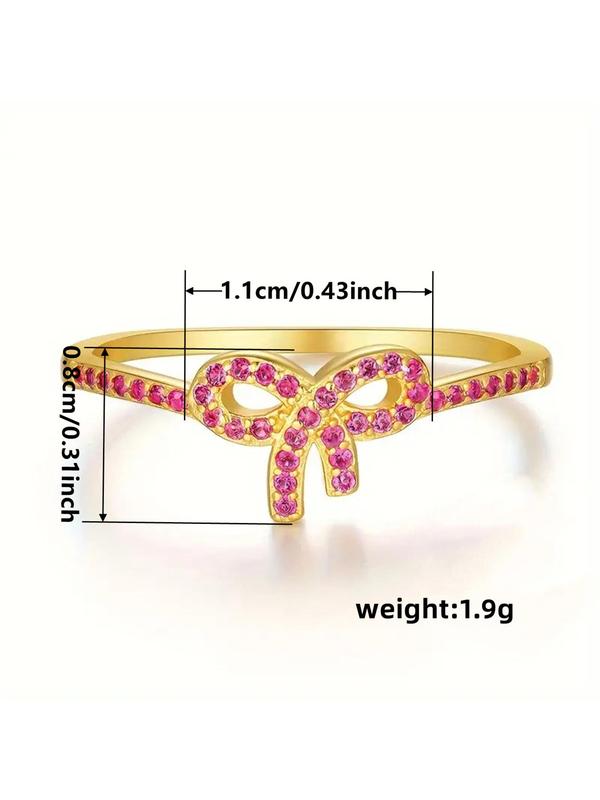 Bow Design Rhinestone Decorated Ring, Fashion Accessories for Women & Girls, Trendy All-match & Exquisite Jewelry for Birthday Gift