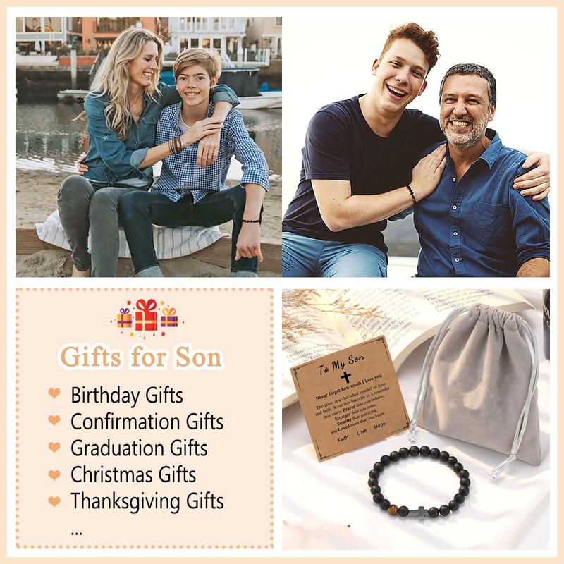 To Mens Gifts Cross Bracelet for Son Grandson Dad Husband Birthday Retirement Christmas Christian Gift for Teens Men