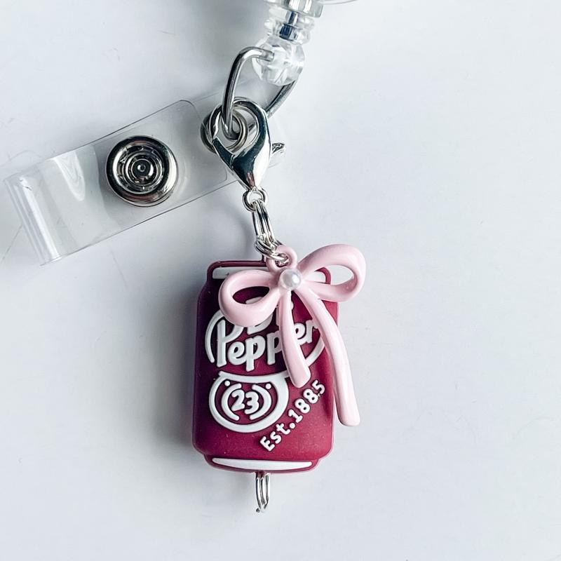 Soda Pop Badge Reel Charm Lanyard Charm Nurse Teacher Badge Charm Nurse ID Holder Charm Purse Charm Backpack Keys Soda Silicone Soda Lovers Pink Bow Coquette Aesthetic Trendy DR P