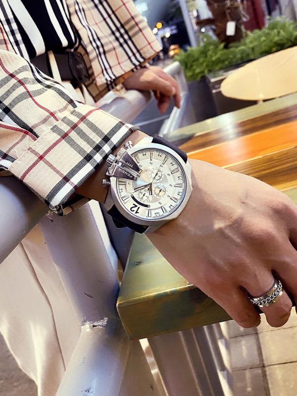 Men's Business Fashion Round Dial Analog Quartz Watch, Watch for Party, Daily Clothing Decor, Trendy Exquisite Watch for Birthday Gift with Box