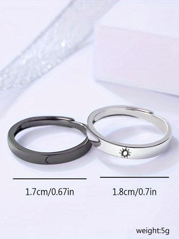 1 Pair Unisex Star & Moon Design Cuff Ring, Casual Trendy Promise Matching Ring, Fashionable Engagement Ring Jewelry for Daily & Party Decoration