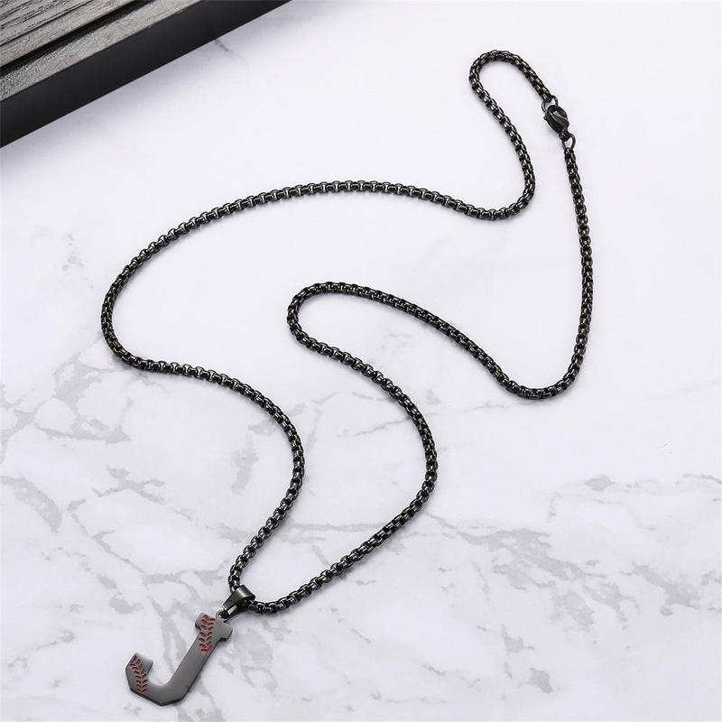 Baseball Initial Necklace A-Z Titanium Baseball Letter Gift, Stainless Steel Letter Pendant for Boys and Girls