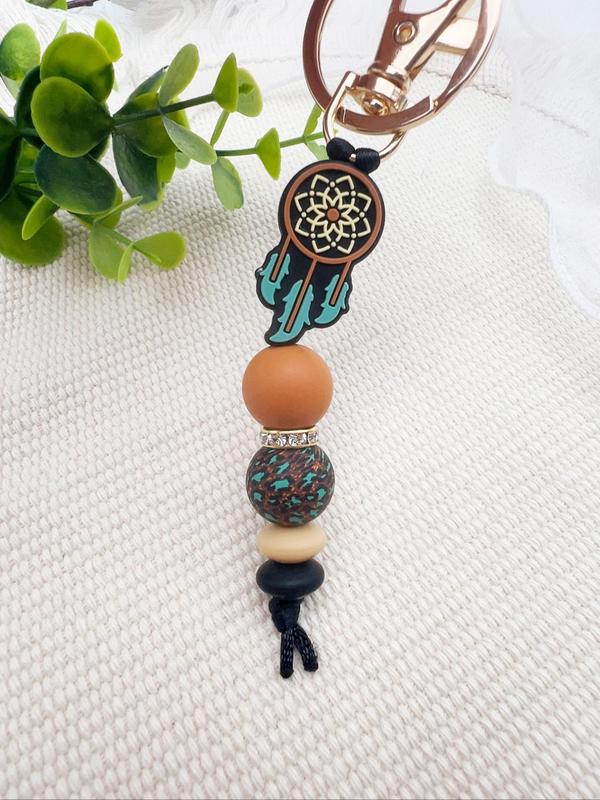 Boho Style Silicone Dreamcatcher Design Keychain, Fashionable Beaded Keychain for Women & Men, Trendy All-match Keychain for Birthday Gift