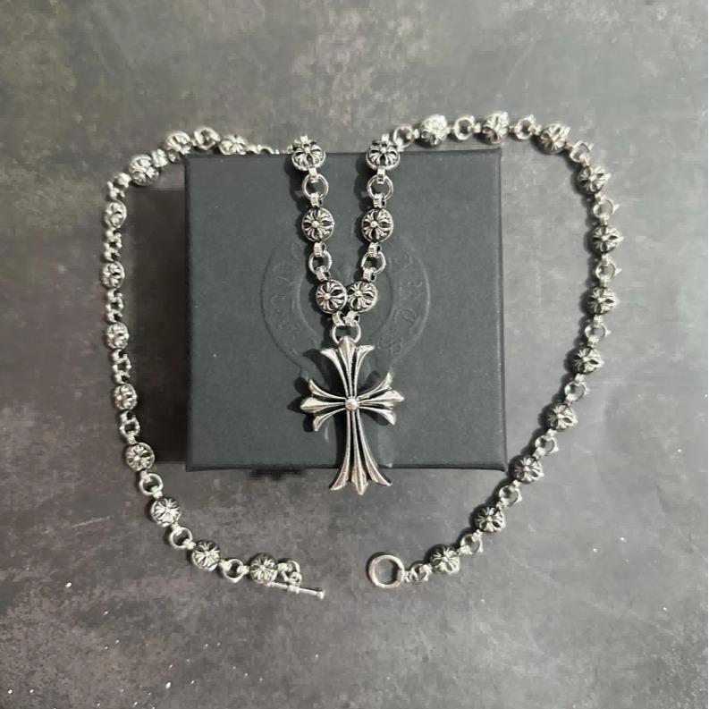 Sword Cross Necklace,Cross Hearts ChainNecklace,Gothic Necklace,Boat Anchor NecklacePunk Cross Necklace Gothic Silver Choke Chain Necklace