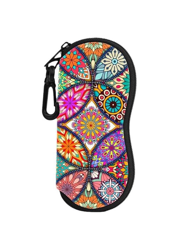 Rhombic Mandala Pattern Print Sunglasses Case for Gift, Portable Zipper Glasses Case, Ultra Light Eyeglass Safety Pouch Box with Belt Clip
