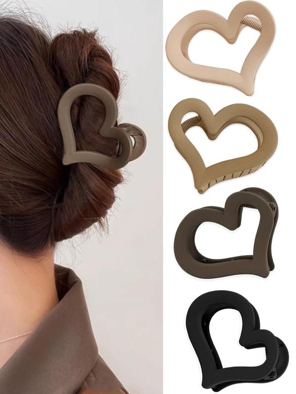 Solid Color Hollow Out Heart Design Hair Claw Clips, 4pcs Fashion All-match Hair Accessories, Cute Lovely Hairwear for Daily Use for Hairstyle Ideas
