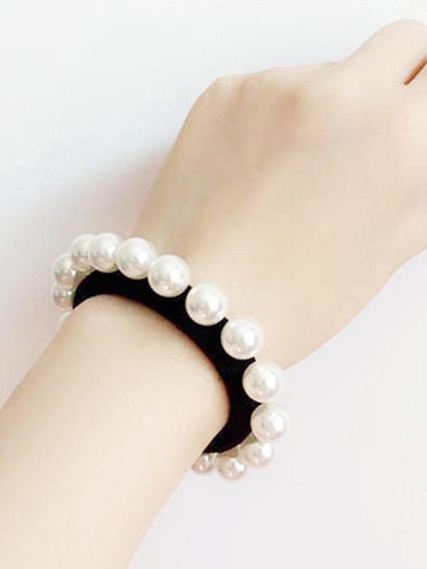 3pcs Faux Pearl Decorated Elastic Hair Ties, Simple Casual High Stretch Ponytail Scrunchies, Hair Accessories for Women & Girls, Minimalist Headwear Suitable for Thick Hair