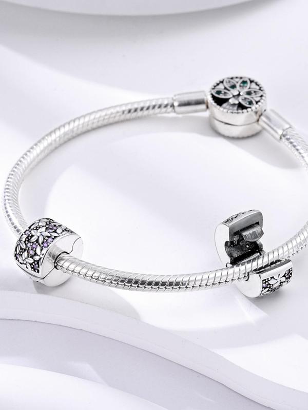 Rhinestone & Flower Decor Clasp Clip Charm, Elegant Style Beads for Bracelet Necklace Making, Fashion DIY Jewelry
