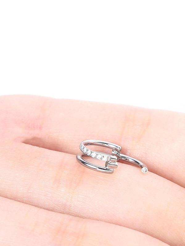 Rhinestone Decorated Double Layer Nose Ring, Stainless Steel Body Jewelry for Women & Men, Fashion Jewelry for Party, Daily Decor, Exquisite Jewelry for Gift