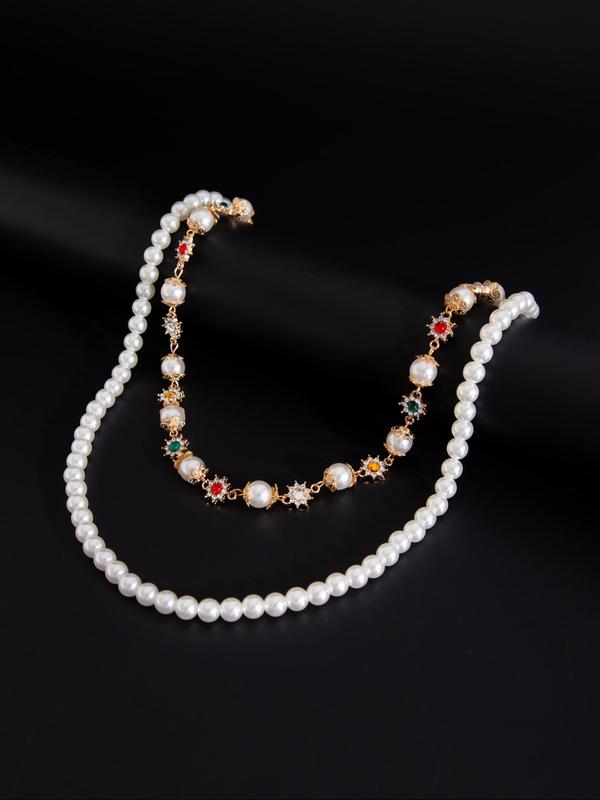 Faux Pearl & Rhinestone Decorated Waist Chain, Fashionable Flower Design Pants Chain for Men, Casual Trendy Accessories for Daily Wear