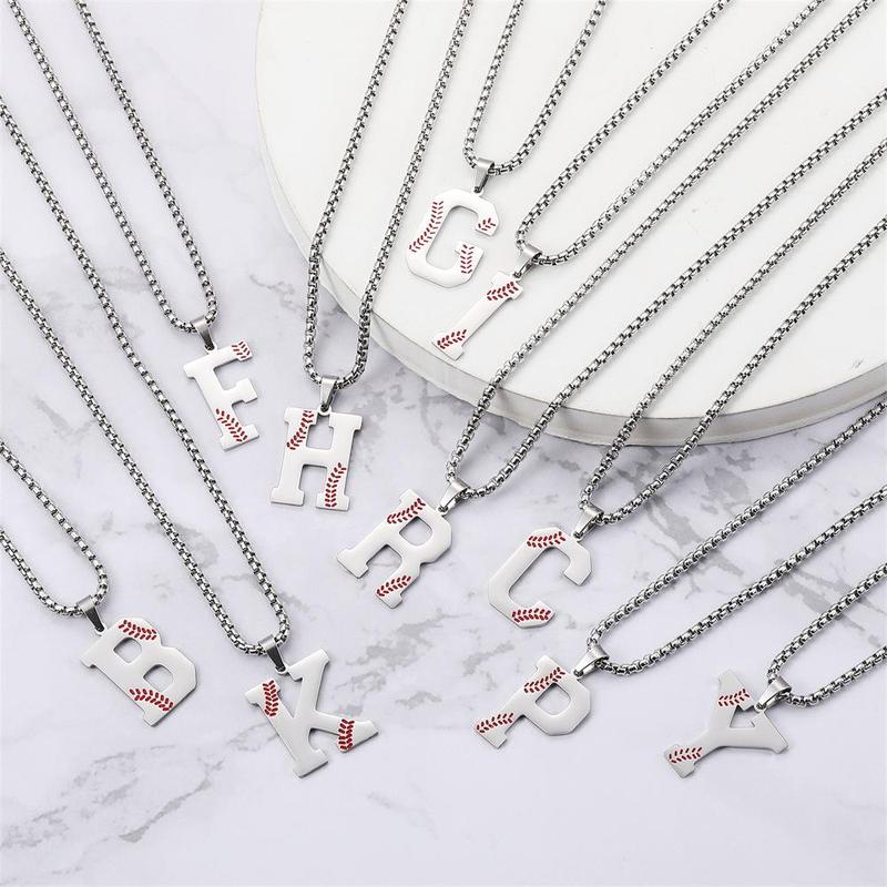 Baseball Initial Necklace A-Z Titanium Baseball Letter Gift, Stainless Steel Letter Pendant for Boys and Girls