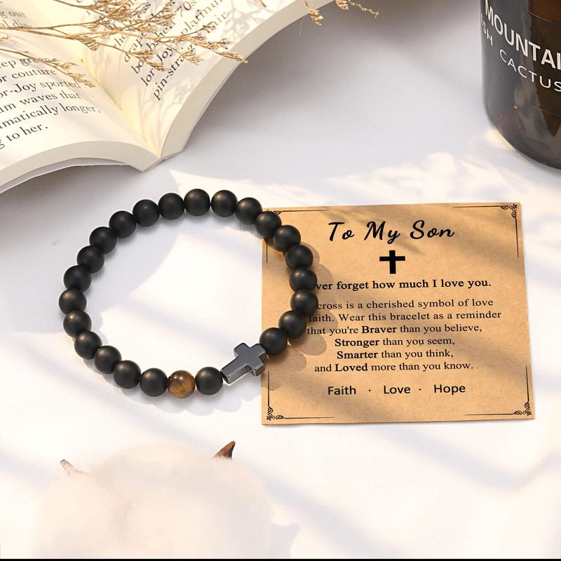 To Mens Gifts Cross Bracelet for Son Grandson Dad Husband Birthday Retirement Christmas Christian Gift for Teens Men