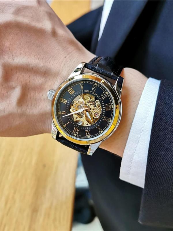 Men's Mechanical Watch, Fashion Automatic Skeleton Watch for Party, Daily Clothing Decor, Trendy All-match & Exquisite Watch for Birthday Gift with Box
