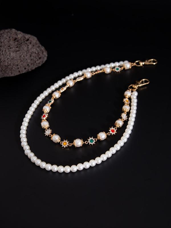 Faux Pearl & Rhinestone Decorated Waist Chain, Fashionable Flower Design Pants Chain for Men, Casual Trendy Accessories for Daily Wear