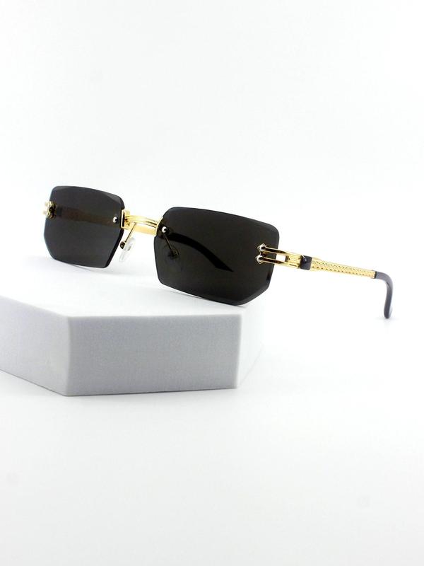 Unisex Luxury Rimless Sunglasses, Trendy Casual Geometric Frame Sun Protection Sunglasses for Everyday Use, Fashion Accessories for Outdoor Activities