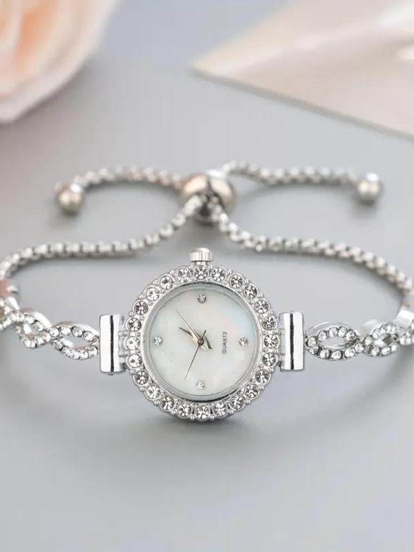 Women's Elegant Hollow Out Rhinestone Decorated Quartz Watch, Exquisite Trendy Drawstring Design Wristwatch, Chic Watch As Gift for Girlfriend without Box