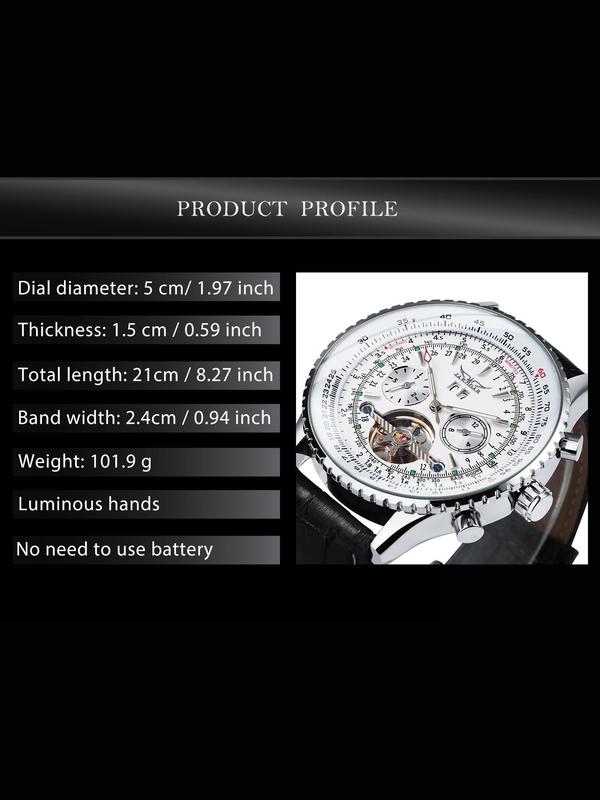 Men's Fashion Tourbillon Skeleton Automatic Mechanical Watch, Luminous Hands Multifunctional Small Dials Calendar Window Pu Leather Strap Business Luxury Watch, with Box
