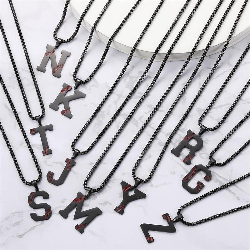 Baseball Initial Necklace A-Z Titanium Baseball Letter Gift, Stainless Steel Letter Pendant for Boys and Girls