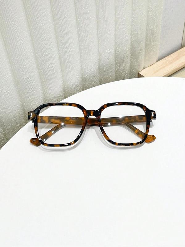 Tortoiseshell Square Frame Eyeglasses, Cute Style Decorative Eyeglasses for Women, Fashion Eyeglasses for Work, Daily Decor, for Student Daily