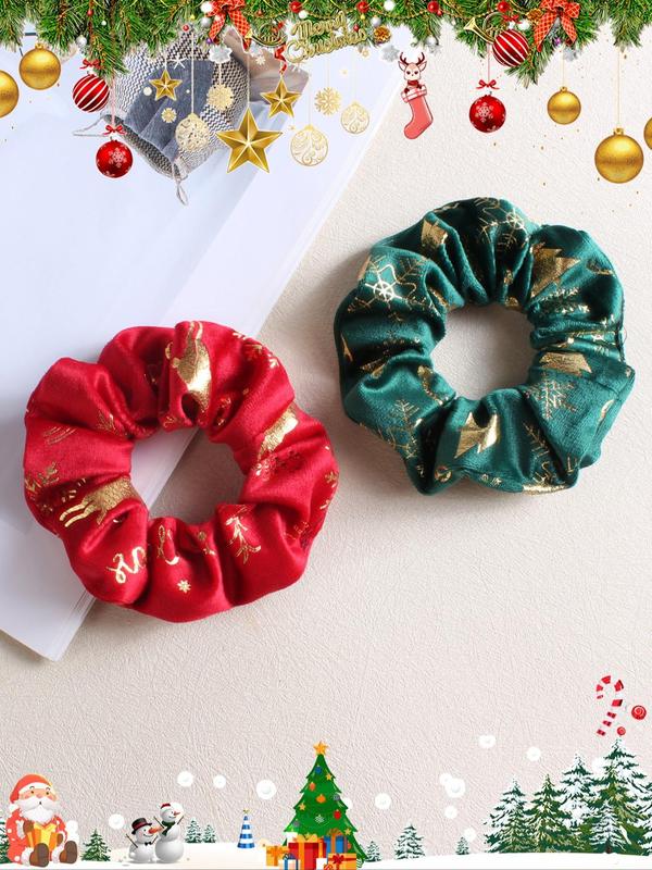 Cute Christmas Themed Pattern Hair Scrunchies Set, High Stretch Hair Tie, Fashion Hair Accessories for Women & Girls, Minimalist Headwear Suitable for Thick Hair