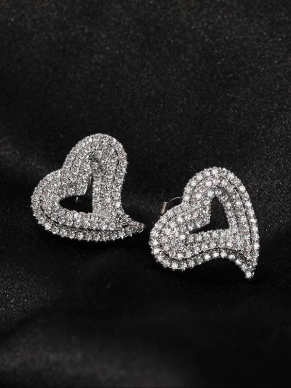 Hollow Out Heart Design Stud Earrings (1 Pair), Rhinestone Decor Stud Earrings, Fashionable Jewelry for Women & Girls
