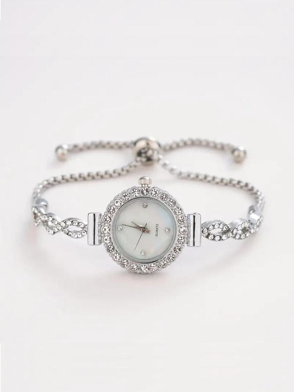 Women's Elegant Hollow Out Rhinestone Decorated Quartz Watch, Exquisite Trendy Drawstring Design Wristwatch, Chic Watch As Gift for Girlfriend without Box