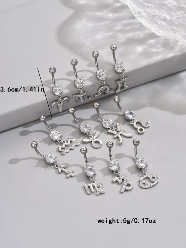 Cute Constellation Design Belly Ring, Artificial Zircon Decor Navel Ring for Women & Girls, Trendy All-match & Exquisite Body Jewelry for Birthday Gift