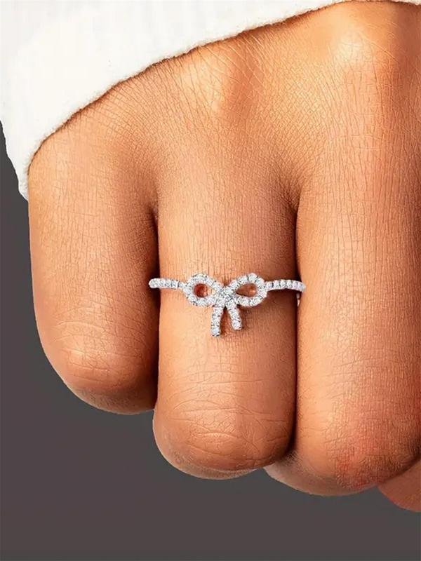 Bow Design Rhinestone Decorated Ring, Fashion Accessories for Women & Girls, Trendy All-match & Exquisite Jewelry for Birthday Gift