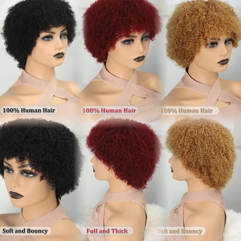 Short Afro Kinky Curly 99J Wig For Women 100% Human Hair Wigs 180% Density Pixie Curl Afro Wig Afro Kinky Curly Wigs Onetide Hair