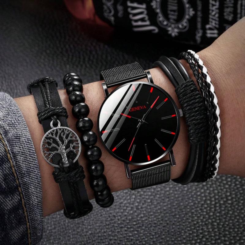 Men Watch 4pcs Set Men's Blue Nylon Strap For Men Father's Day Gifts
