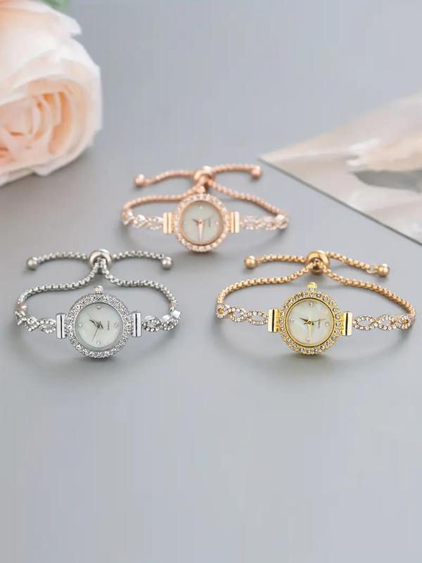 Women's Elegant Hollow Out Rhinestone Decorated Quartz Watch, Exquisite Trendy Drawstring Design Wristwatch, Chic Watch As Gift for Girlfriend without Box