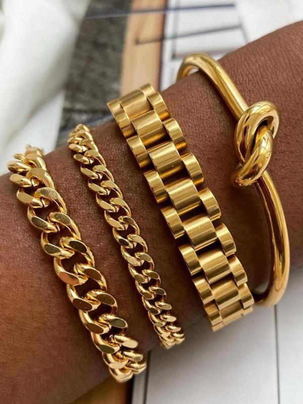 Minimalist Chain & Knot Design Bangle Bracelet, Fashionable Jewelry for Women & Men, Trendy All-match & Exquisite Jewelry for Birthday Gift
