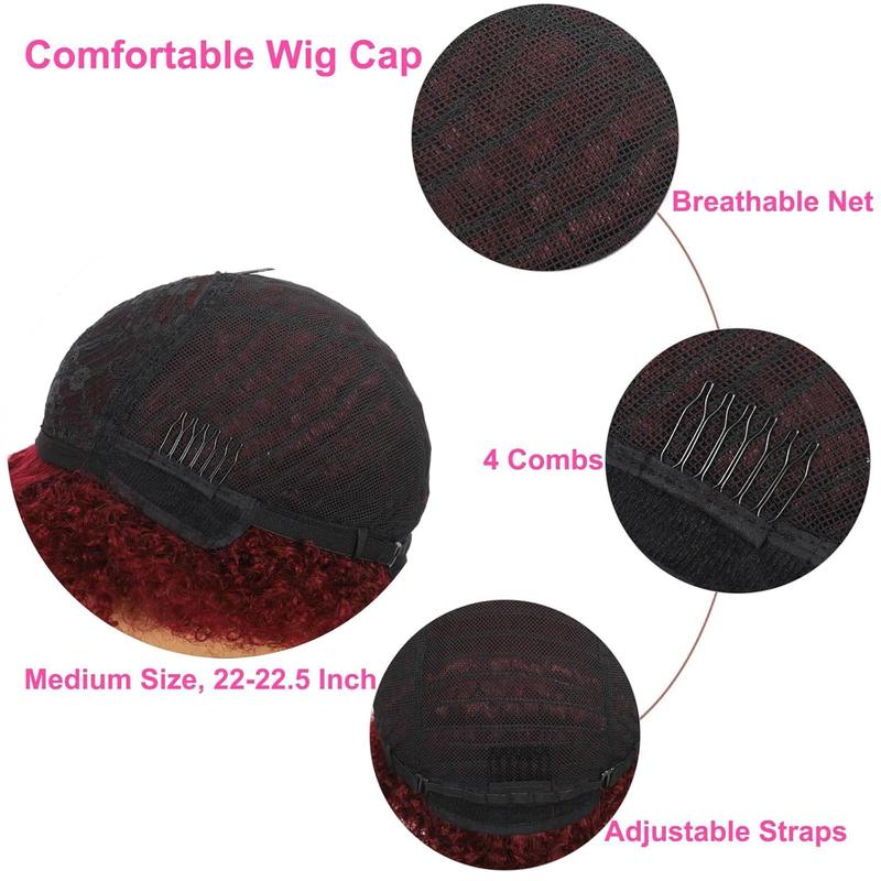 Short Afro Kinky Curly 99J Wig For Women 100% Human Hair Wigs 180% Density Pixie Curl Afro Wig Afro Kinky Curly Wigs Onetide Hair