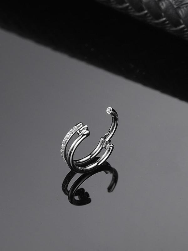 Rhinestone Decorated Double Layer Nose Ring, Stainless Steel Body Jewelry for Women & Men, Fashion Jewelry for Party, Daily Decor, Exquisite Jewelry for Gift