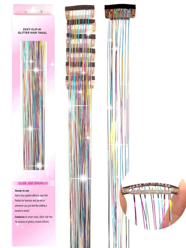 Glitter Hair Extension, Colorful Clip-in Hair Extensions, Fashionable Hair Accessories for Women & Girls, Party Decoration Supplies