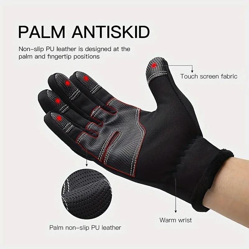 Winter Sports Touchscreen Gloves, Warm Water-resistant Windproof Outdoor Sports Gloves with Zip Closure, Anti-lost Buckle, and Elastic Wrist for Skiing, Cycling