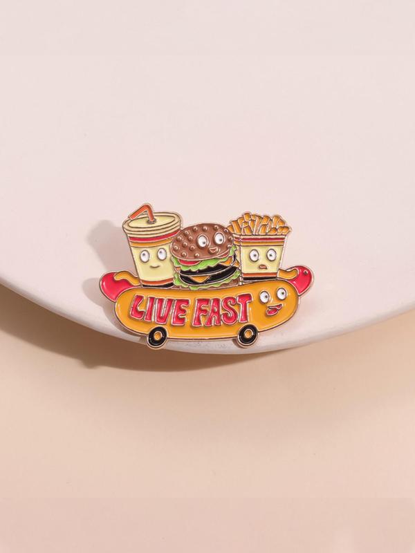 Cartoon Food Design Brooch, Cute Hamburger Fries Brooch, Enamel Pin Suitable for Backpacks, Jeans, Scarves, Hats Decoration, Trendy All-match & Exquisite Brooch for Birthday Gift
