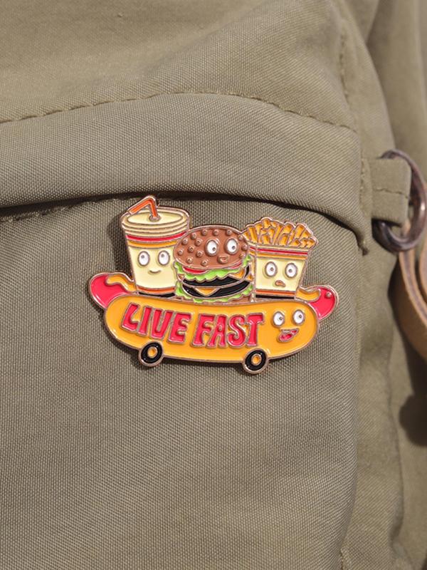 Cartoon Food Design Brooch, Cute Hamburger Fries Brooch, Enamel Pin Suitable for Backpacks, Jeans, Scarves, Hats Decoration, Trendy All-match & Exquisite Brooch for Birthday Gift