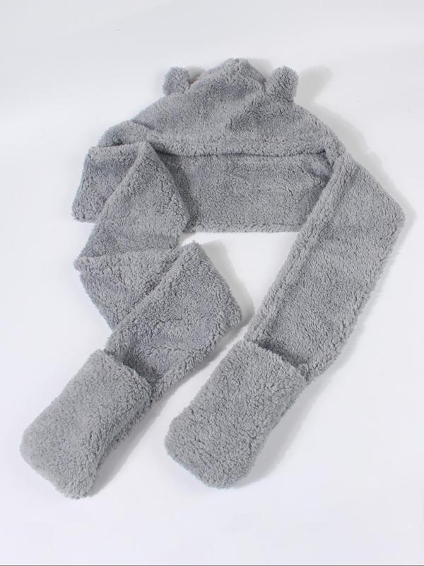 Cute Cartoon Bear Ear Design Scarf Hat As Gift for Girlfriend, Plush Warm Fitted Hat for Fall & Winter, Multifunctional Windproof Ski Clothing Accessories