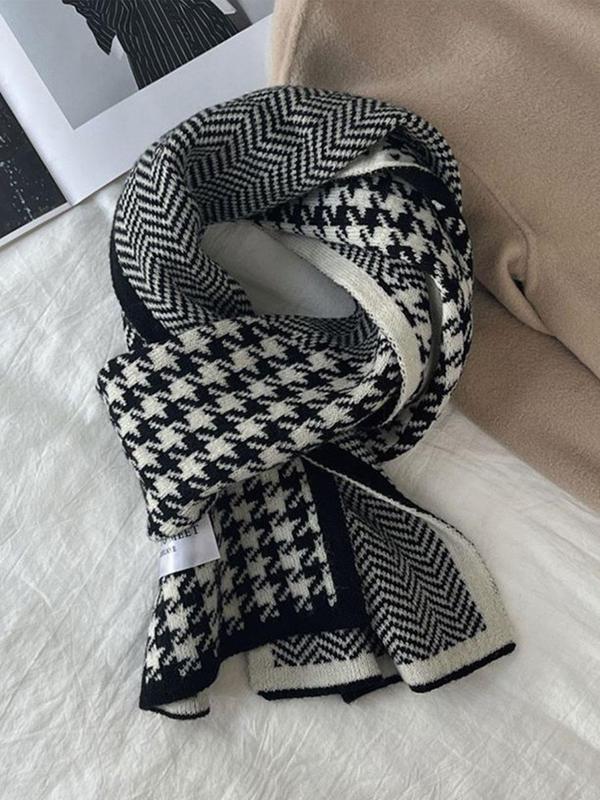 Houndstooth Pattern Scarf, Casual Soft Warm Thickened Shawl for Fall & Winter, Fashion Accessories for Women & Men