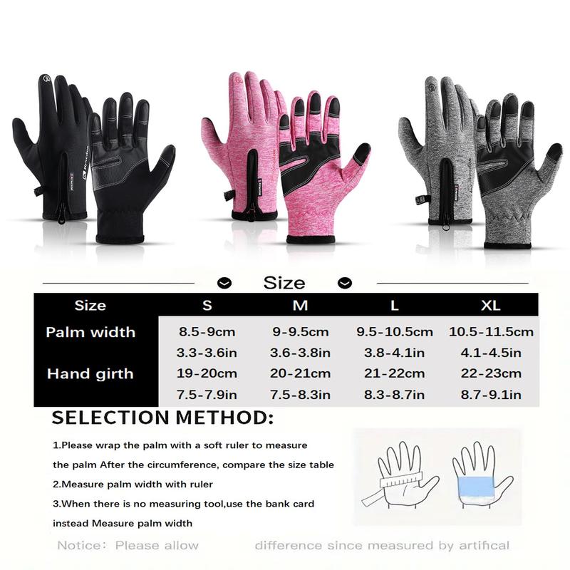 Winter Sports Touchscreen Gloves, Warm Water-resistant Windproof Outdoor Sports Gloves with Zip Closure, Anti-lost Buckle, and Elastic Wrist for Skiing, Cycling