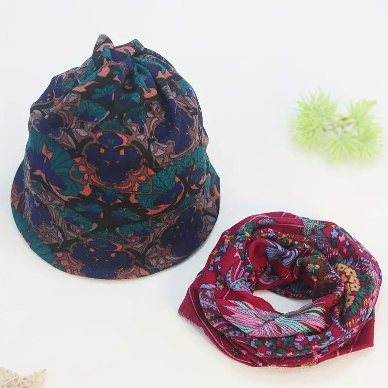 Boho Style Vintage Print Scarf, 2 Counts set Warm Elastic Neck Gaiter, Windproof Neck Warmer for Women & Men, Sports & Outdoor Accessories, Christmas Gift