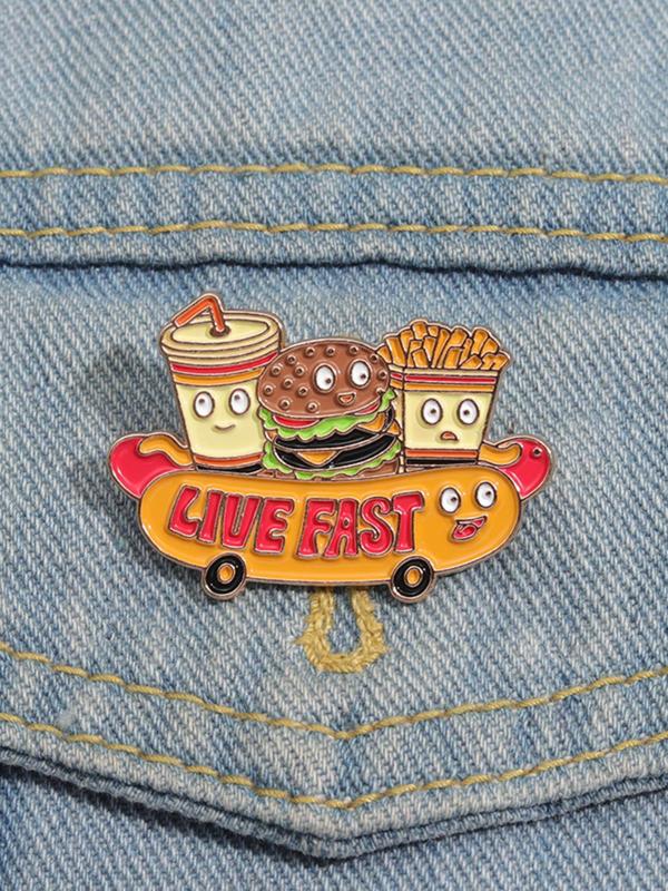 Cartoon Food Design Brooch, Cute Hamburger Fries Brooch, Enamel Pin Suitable for Backpacks, Jeans, Scarves, Hats Decoration, Trendy All-match & Exquisite Brooch for Birthday Gift