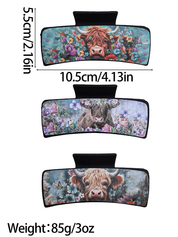 Sunflower & Cattle Pattern Hair Claws, 2024 New Style Casual Versatile Hair Accessories for Women, Minimalist Headwear Suitable for Thick Hair Hairstyles Ideas