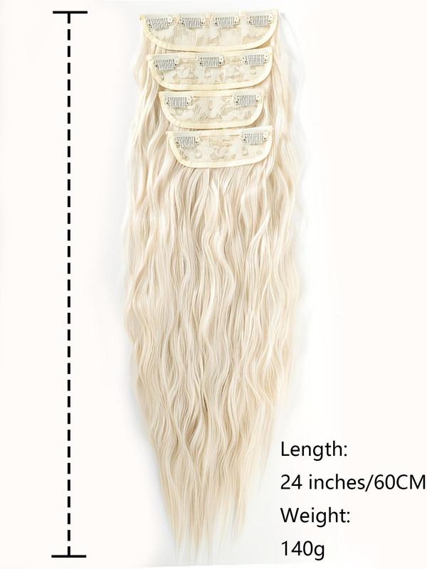24 Inch Long Wavy Clip-in Hair Extensions, Striking Natural Fluffy Hair Pieces, Synthetic Hair Extensions for Women & Girls for Hairstyle Ideas