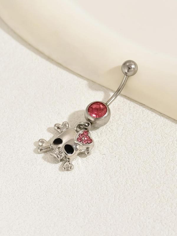 Inlay Artificial Gemstone Fashion Pendant Style Belly Ring, Heart Shaped Decor Navel Ring For Girl, Suitable Crop Top For Party