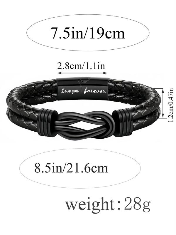 Simple Plain Color Leather Braided Bracelet, I Love You Letter Print Hand Jewelry for Men, Fashion Trendy Accessories for Party and Daily Life, Gifts for Son